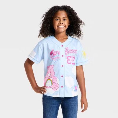 Girls' Care Bears Cheer Bear Softball Jersey - Blue L | Target
