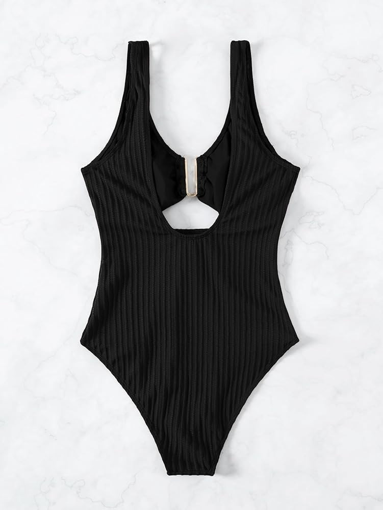 MakeMeChic Women's One Piece Swimsuits V Neck Cut Out High Cut Bathing Suit Swimwear | Amazon (US)
