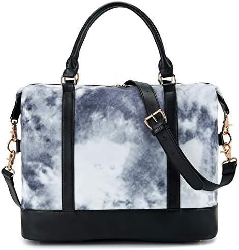 Women Ladies Canvas Weekender Bag Overnight Carry-on Tote Duffel in Trolley Handle (Blue Stripe) | Amazon (US)