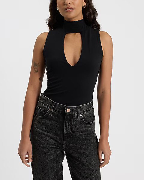 Body Contour Stretch Cotton Mock Neck Cutout Tank | Express