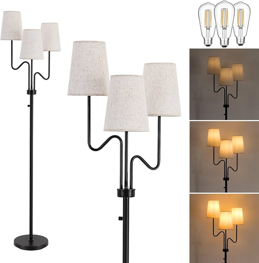 9MMML Farmhouse Dimmable Floor Lamp, Rustic 3-Light Floor Lamp with Fabric Shade, 68'' Tall Floor... | Amazon (US)