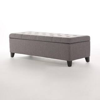 Mission Grey Storage Fabric Ottoman Bench | The Home Depot