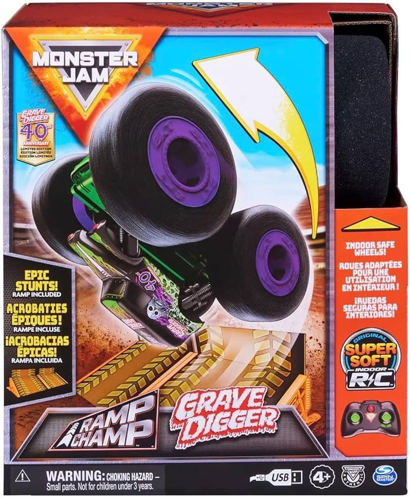 Monster Jam Official Ramp Champ Grave Digger Remote Control Monster Truck with Super Soft Wheels ... | Amazon (US)