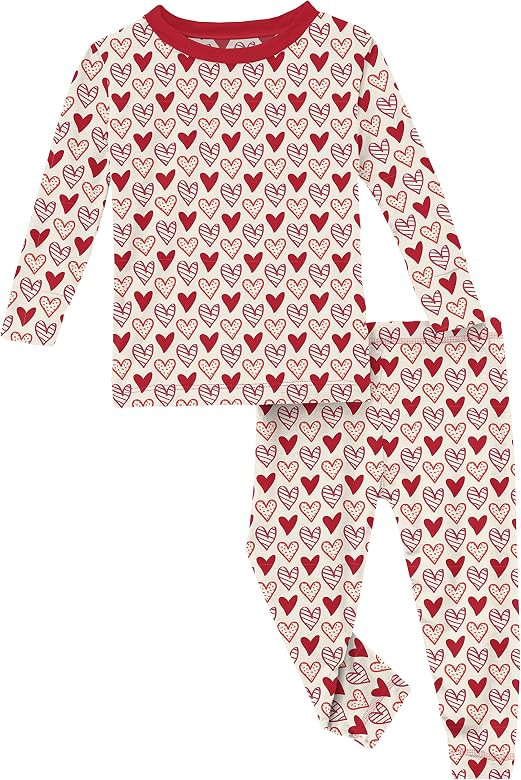 KicKee Pants Full of Hearts Two Piece Pajamas Set, Long Sleeve, Long Pants, Snug Fit Pajamas | Amazon (US)