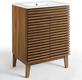 Modway Render Mid-Century Bathroom Vanity With Sink in Walnut White,24 Inch | Amazon (US)