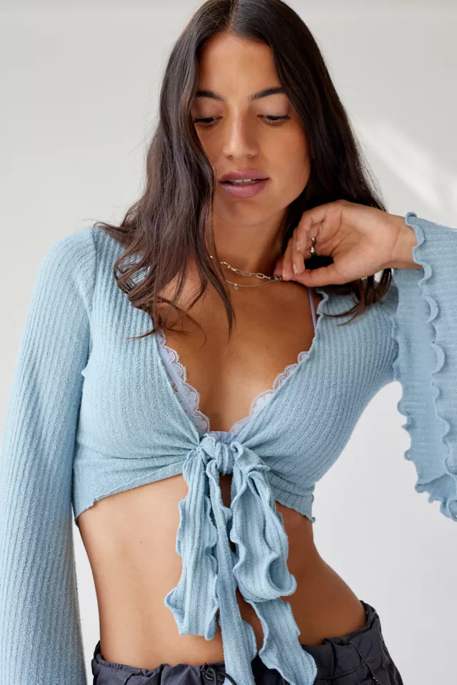 UO Daisy Ribbed Tie-Front Top | Urban Outfitters (US and RoW)