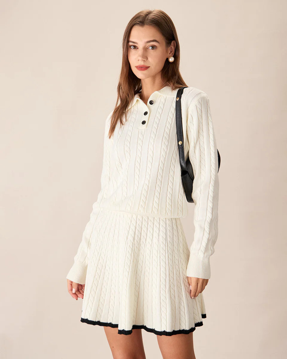 White Contrasting Button Sweater | rihoas.com