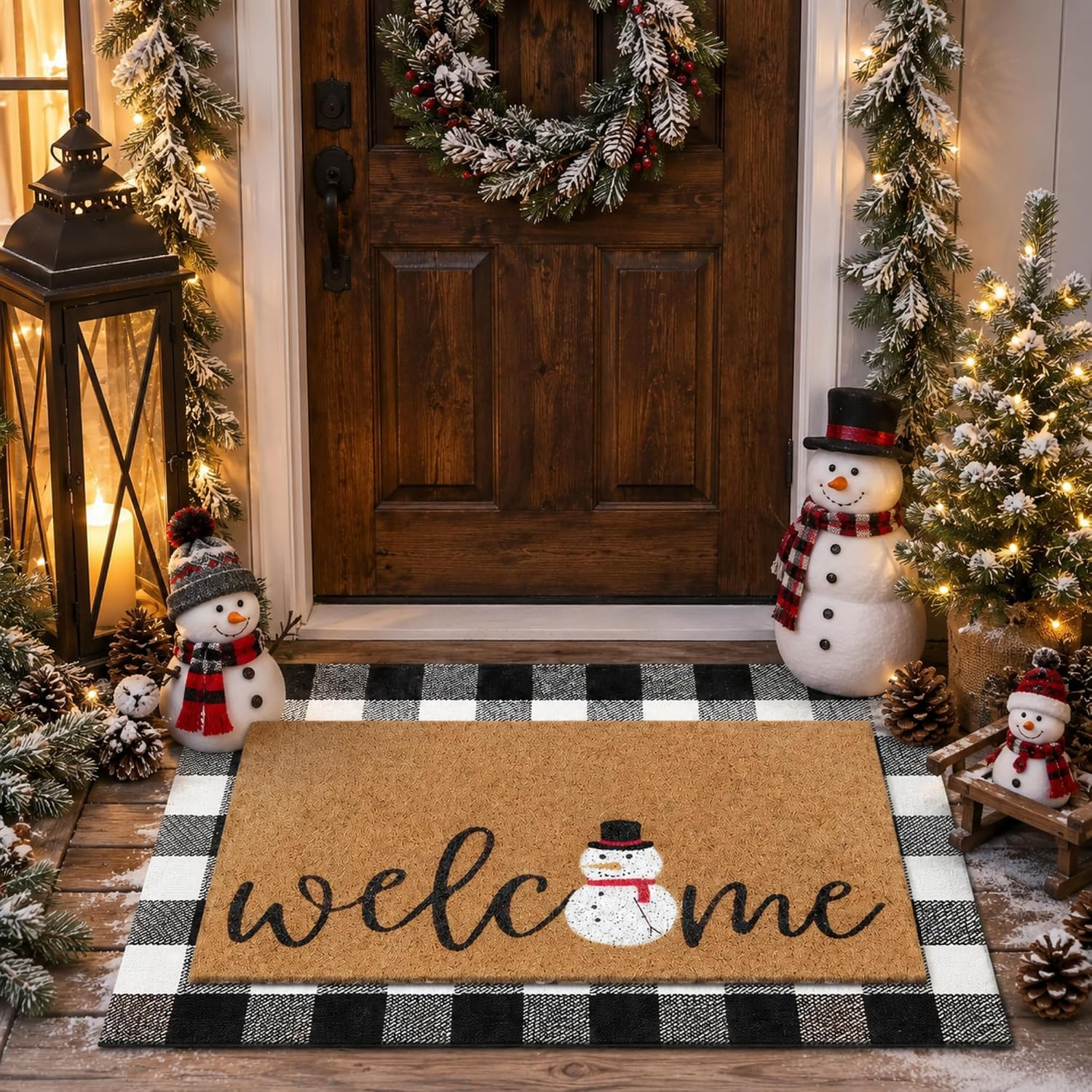 Tinideya 2 Pcs Winter Snowman Layered Doormat Set for Front Porch | Amazon (US)