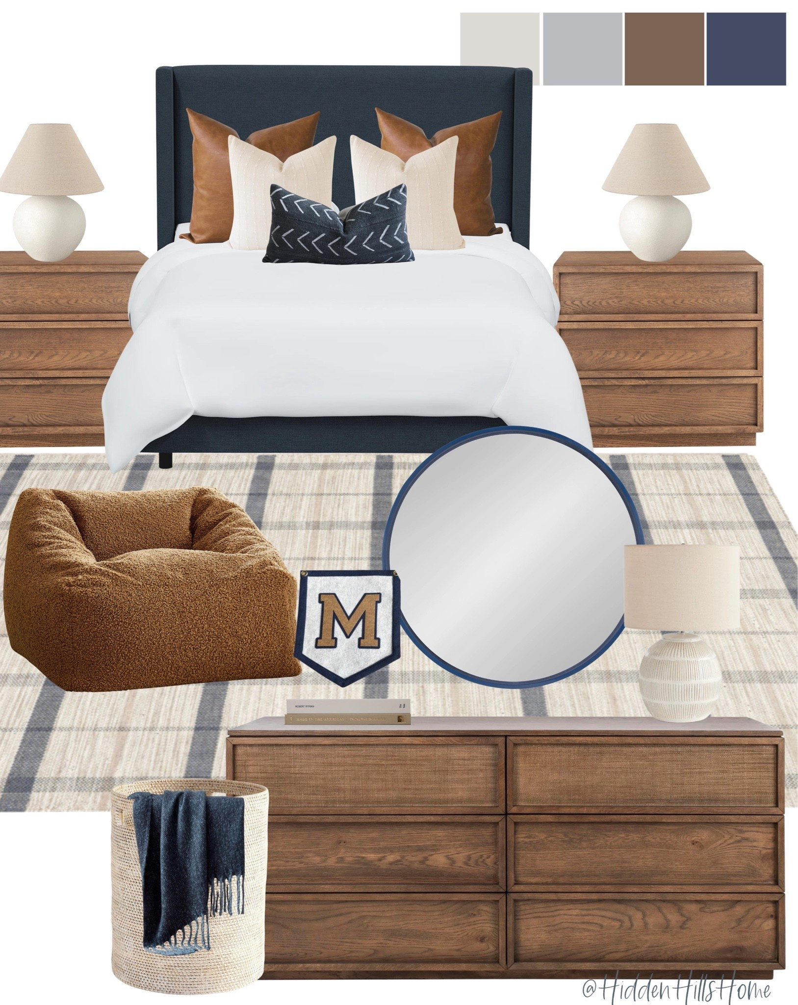 Boys bedroom mood board, modern transitional boys bedroom design ideas, boys bedroom mood board, navy, brown and cream boys bedroom inspo #teen

#LTKHome #LTKSaleAlert #LTKKids