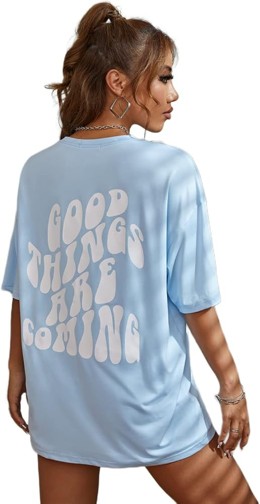 SOLY HUX Women's Oversized T Shirts Graphic Tees Letter Print Casual Summer Tops | Amazon (US)