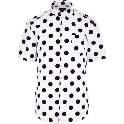 White polka dot short sleeve shirt | River Island (UK & IE)