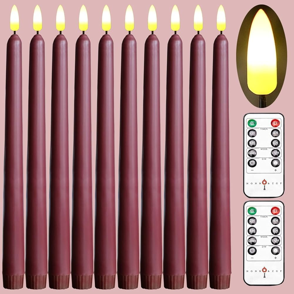 NONNO & ZGF 10 Burgundy RED Flameless 11'' Wax Coverd Taper Candles with 2 Remote, LED Battery Op... | Amazon (US)
