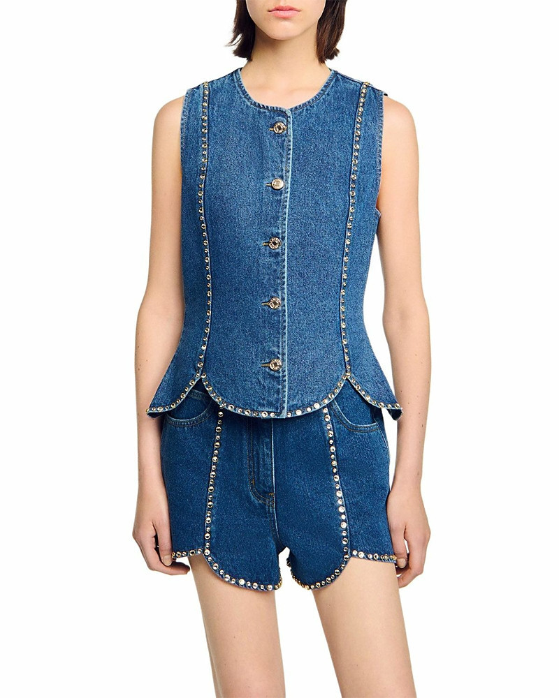 Sandro Rhinestone Denim Top | Bloomingdale's (US)