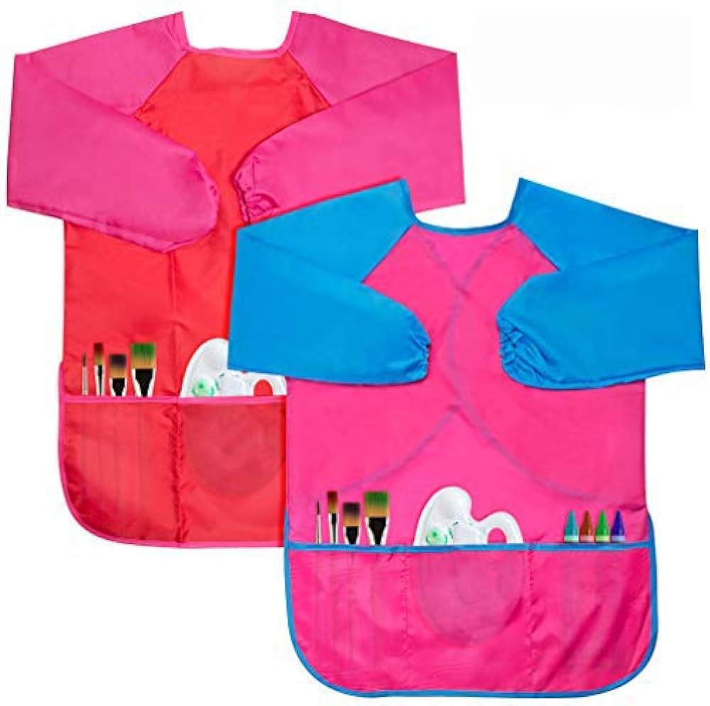 BAHABY Kids Art Smocks 2 Pack Painting Smock with Long Sleeve and 3 Pockets for Age 3-8 | Amazon (US)