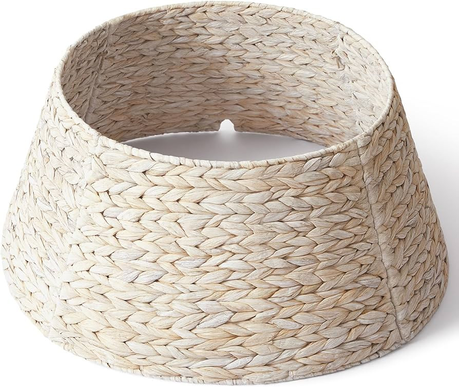 24in Hyacinth Christmas Tree Collar - Woven Rattan Basket for Christmas Tree Base Cover, Holiday ... | Amazon (US)