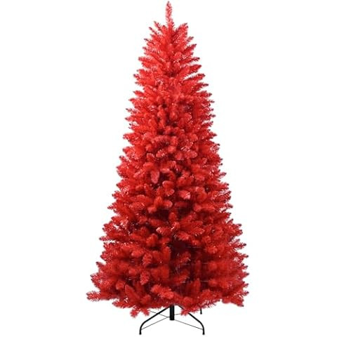 5FT Red Christmas Tree, Artificial Unlit Christmas Tree with 624 Branch Tips, Large Halloween and... | Amazon (US)