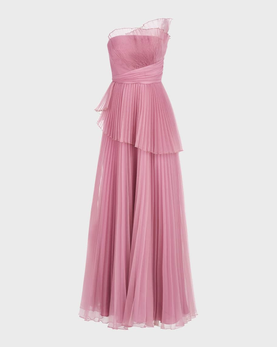 Delphine Pleated Organza A-Line Gown | Neiman Marcus