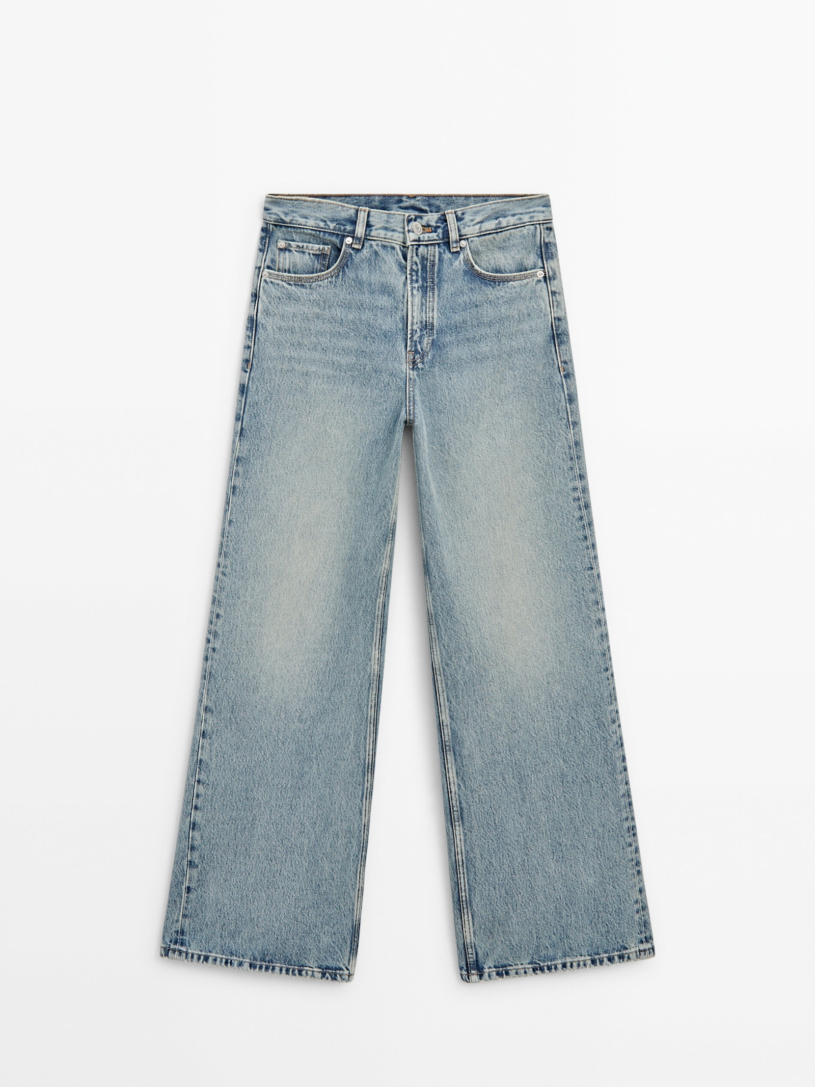 Faded effect wide-leg jeans | Massimo Dutti US