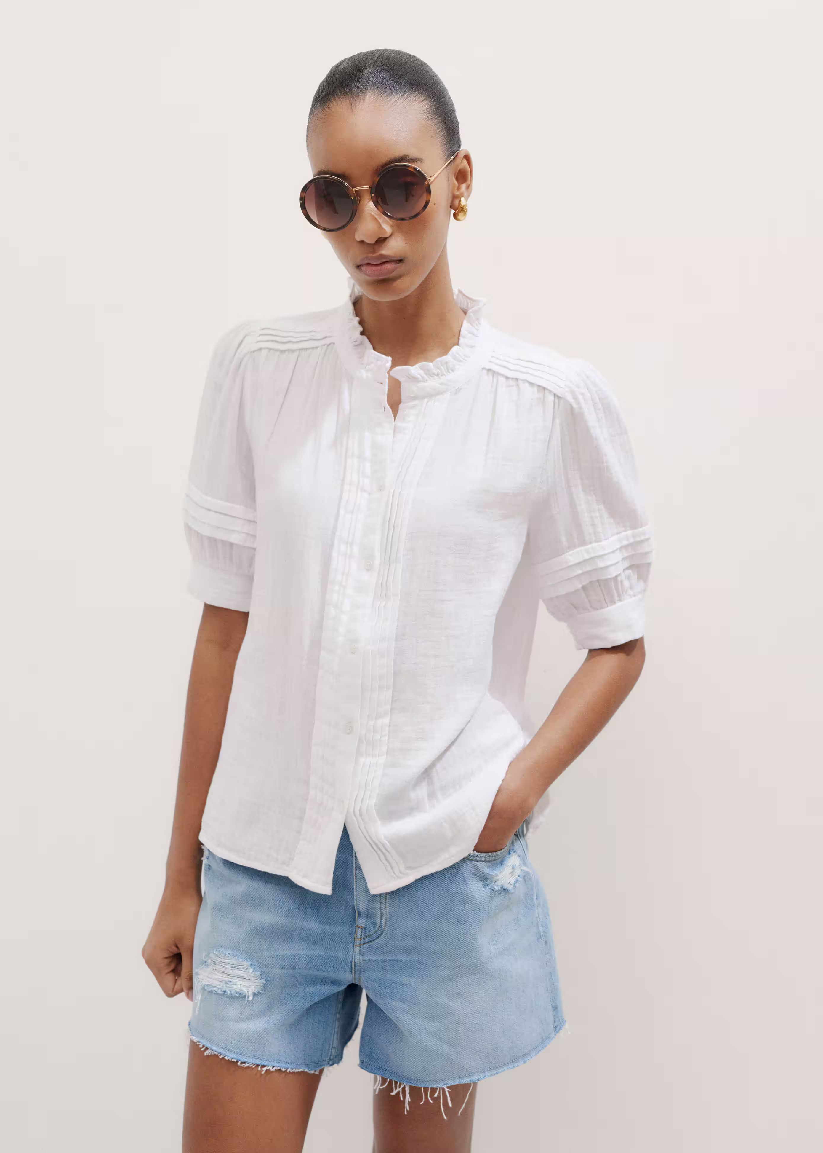 Women's White Cheesecloth Blouse | ME+EM | ME+EM US