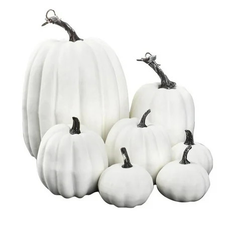 7PCS Fake Pumpkins White Orange, Fall Artificial Pumpkins for Decoration Different Sizes, Halloween Thanksgiving Autumn Harvest DIY Foam Pumpkin Indoor Outdoor Home Decor | Walmart (US)