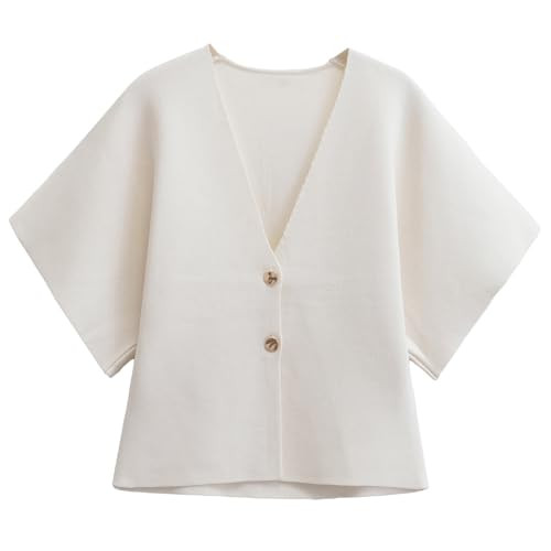 hathne Women's V Neck Short Sleeve Cardigan Sweater Button Down Ribbed Knit Tops | Amazon (US)