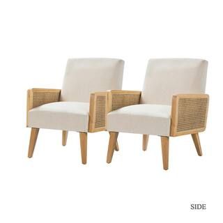 JAYDEN CREATION Delphine Linen Cane Accent Chair (Set of 2)-HM18223-LINEN-S2 - The Home Depot | The Home Depot