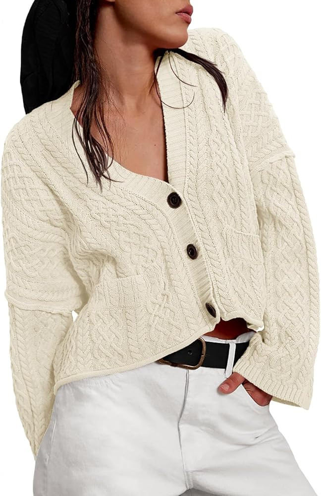 Yousify Womens Cable Knit Cardigans Fall Oversized Long Sleeve Button Open Front Casual Sweater C... | Amazon (US)