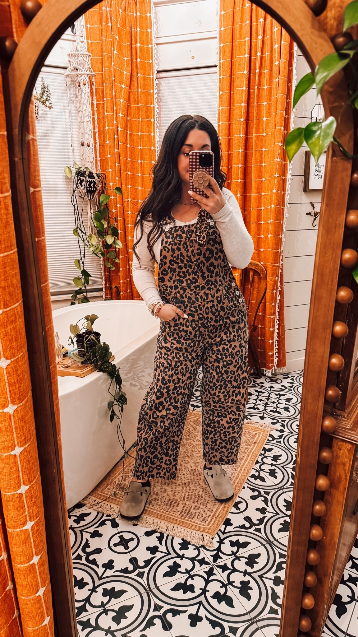 I live in overalls the leopard print is so cute! I also got it in camo. The overalls are a size small and true to size a good barrel dupe for free people! Date night, work outfit, casual work outfit for Easter 

#LTKootd #LTKSpringSale #LTKgrwm