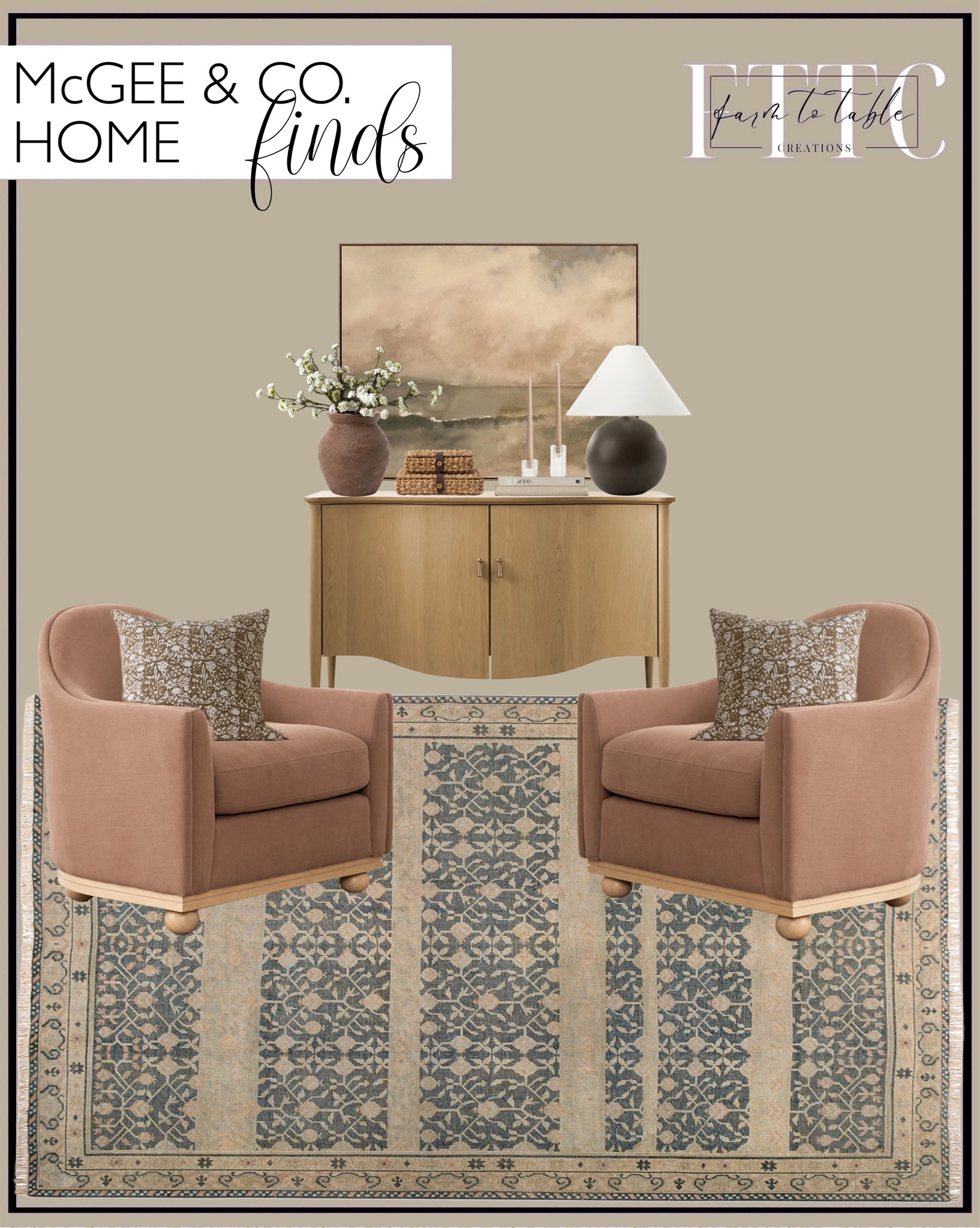 McGee & Co. Home Finds. Follow @farmtotablecreations on Instagram for more inspiration.

Campanella Hand-Knotted Wool Rug. Bunnell Lounge Chair. Moorland Console. Jentry Block Print Pillow Cover. Pillow insert. Marco Glass Taper Holder. Tess Large Ceramic Table Lamp. Corinne Woven Box. The Art of Home book. Arranging Things Book. Architectural Digest at 100 Demetria Terracotta Vase. White Blossom Stem. Taupe Colored Candles. You Said I am the Sea by Aileen Fitzgerald  

Living Room | Dining Room | Dining Room Artwork | Bathroom Finds | Bedroom Finds | Bedroom Furniture | nightstands | Home Decor| Fireplace Decor | Spring Refresh |  Bedroom Finds | Neutral Stems | Spring Stems | Bookshelf Decor | Bedroom Space | Cozy Corner | Bathroom | Curated Entryway | Spring  Decor | End of Year Clearance | Trending Decor | Viral Decor | Amazon Holiday | Bedroom corner | Coffee Table Decor | Neutral Decor | Fall Stem Sale | Target Finds | Skinny Bench | Bedroom | Living Room | Breakfast Nook | Amazon Home | Target Sale | Loloi Rugs | Magnolia Home | console table | console table styling | faux stems | entryway space | front porch decor | neutral decor | entryway decor | cozy home | affordable decor |  home decor | home inspiration | console styling | entryway rug | cozy moody home | moody home decor | neutral home | bathroom decor | living room | spring decor | Hearth & Hand | Studio McGee | 2025 Home Trends | trending home | Crate&Barrel 




#LTKHome #LTKSaleAlert #LTKFindsUnder50