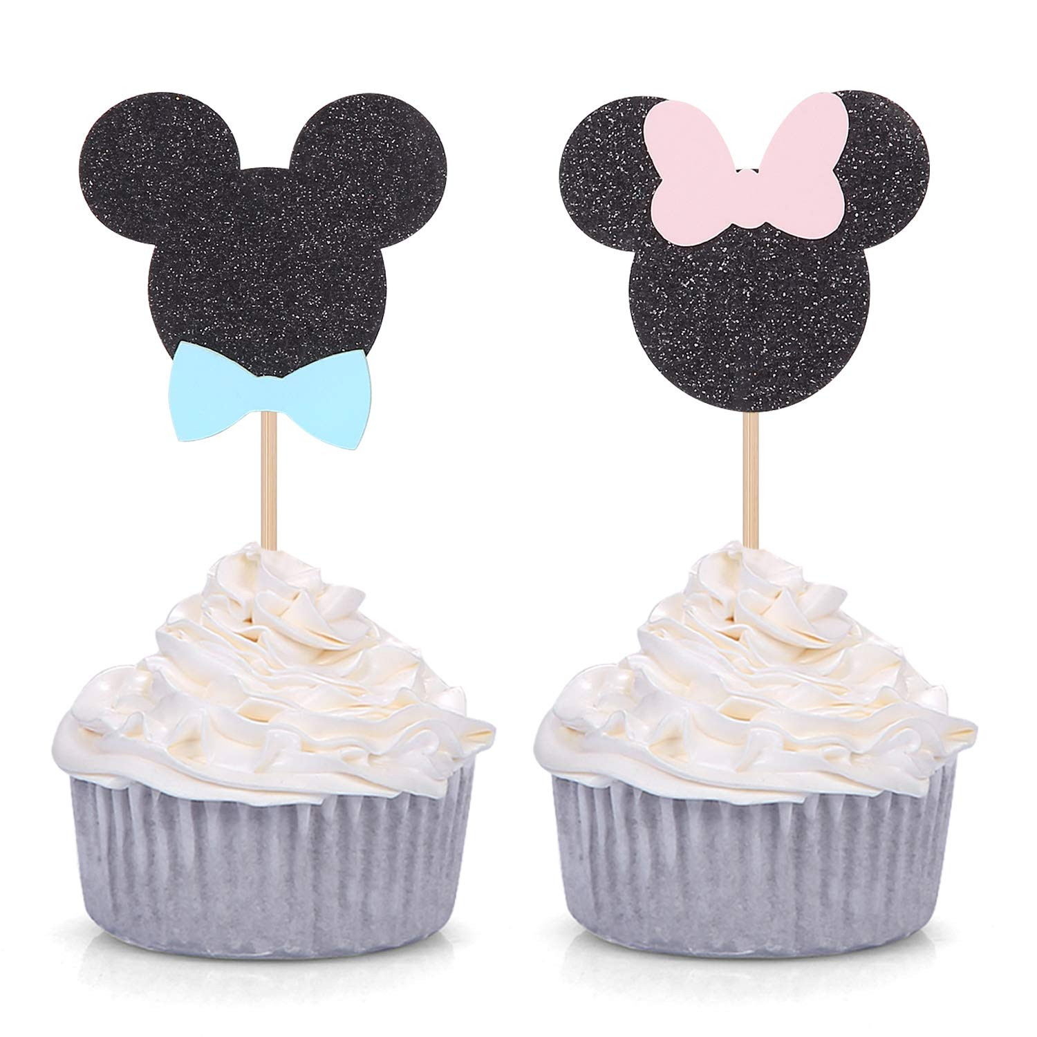 24 Counts Minnie Mouse Inspired Cupcake Toppers Boy or Girl Gender reveal Party Decorations | Amazon (US)