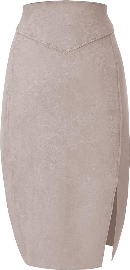 Bellivera Women's Faux Suede Pencil Skirt Hip Wrapped Back Split for Spring Summer and Autumn | Amazon (US)
