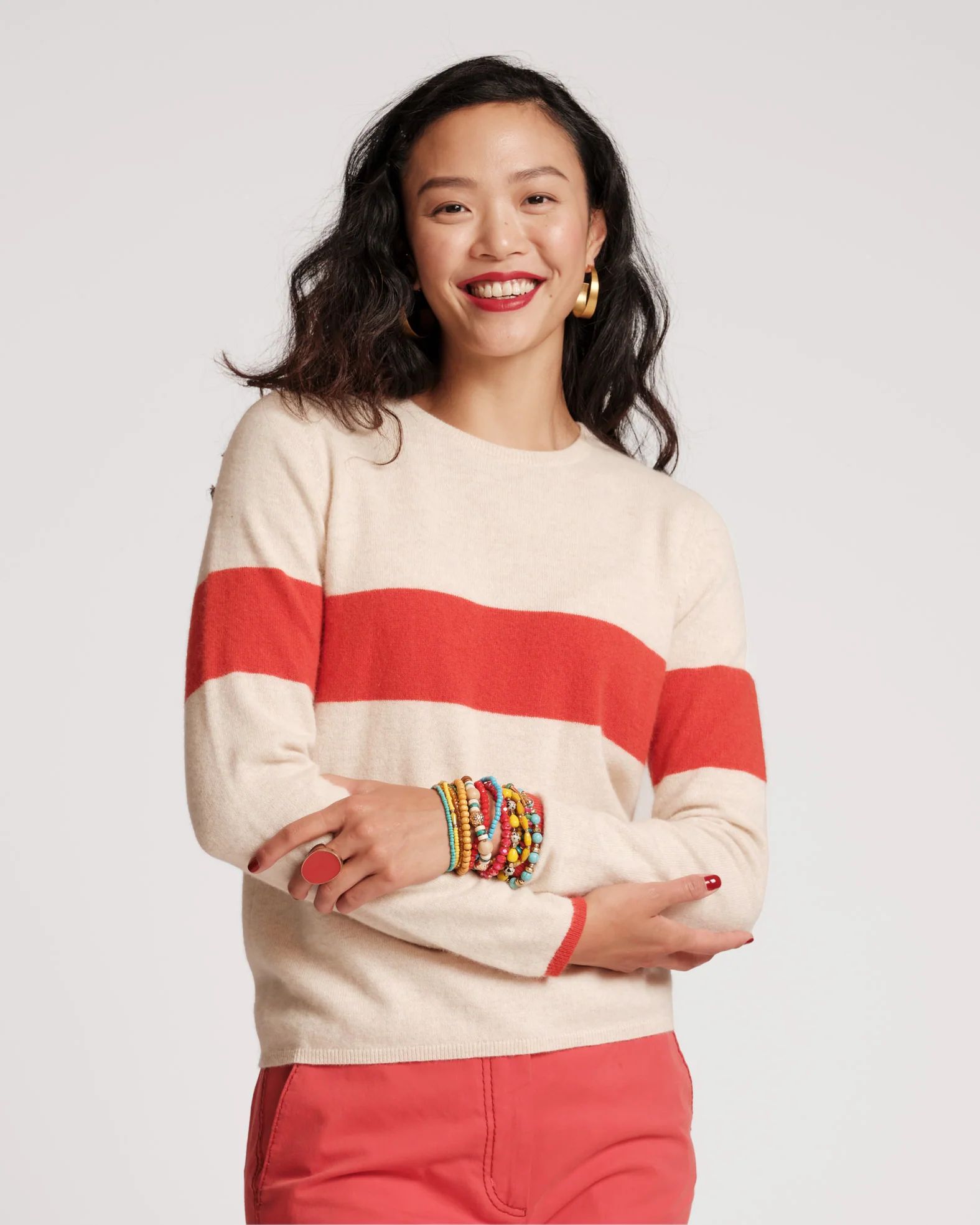 Spencer Crewneck Sweater Oatmeal Orange | Frances Valentine