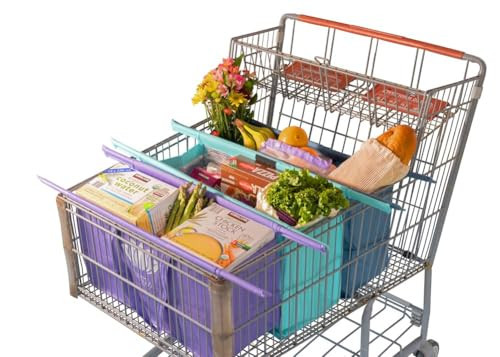 Lotus Club Cart Trolley Reusable Shopping Bags (3-Pack)– Detachable & Reusable Grocery Bags Foldable w/ Insulated Grocery Bag & Egg/Wine Holder– Washable Shopping Totes for Easy Storage & to Save Time | Amazon (US)