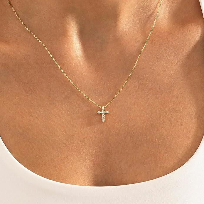 MONOZO Cross Necklace for Women - 14K Gold Plated Cross Necklace Layered Gold Cross Necklace Tiny... | Amazon (US)