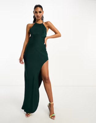 ASOS DESIGN satin racer midi dress with side split in green | ASOS | ASOS (Global)