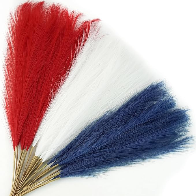 Agusbagli 30pcs 4th of July Decorations Faux Pampas Grass, 21.6in Red White and Blue Artificial P... | Amazon (US)