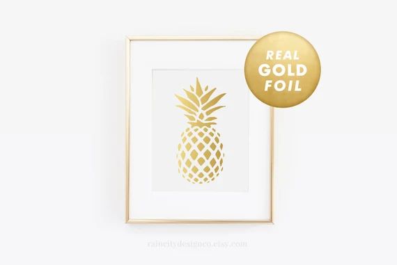 Gold Pineapple, Pineapple Print, Pineapple Wall Art, Gold Foil Pineapple, Gold Foil Print, Rose G... | Etsy (US)