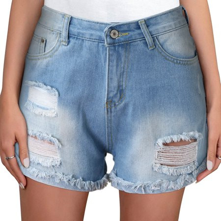WANYNG women s pants Women s High Waisted Distressed Shorts Stretch Jean Denim Ripped Shorts Regular | Walmart (US)