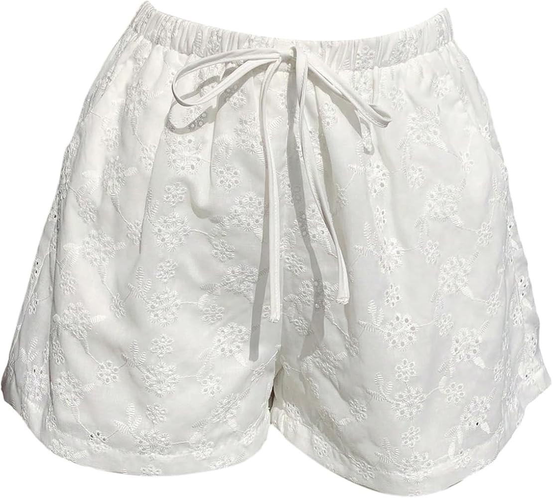 Floerns Women's Elastic Waist Double Layered Linen Shorts Knot Front Casual Loose Shorts | Amazon (US)