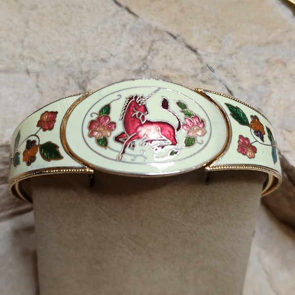 Vintage cloisonne bangle unicorn and flowers | Poshmark