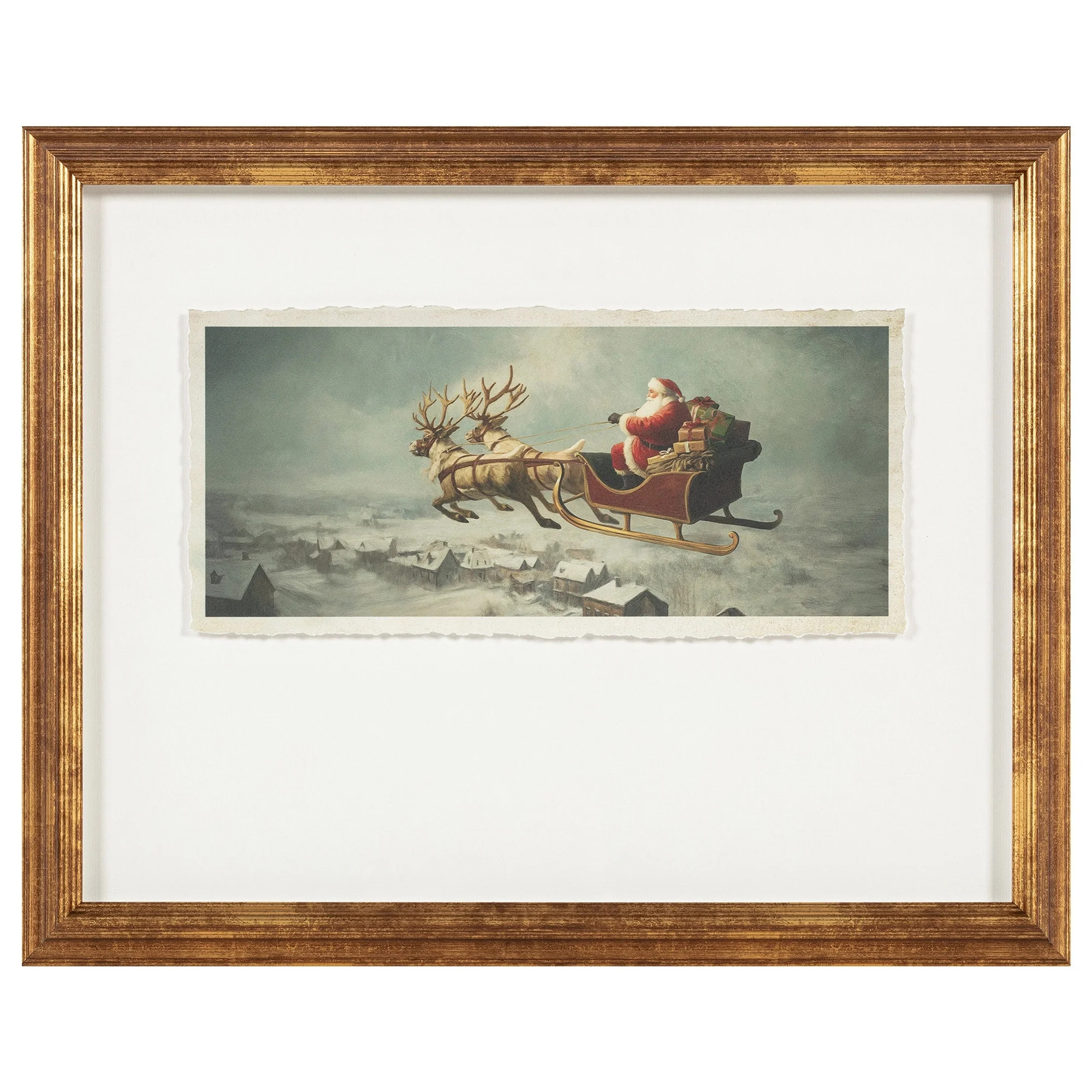 My Texas House Santa's Sleigh Framed Christmas Wall Art, Multicolor, 16" x 20" | Walmart (US)