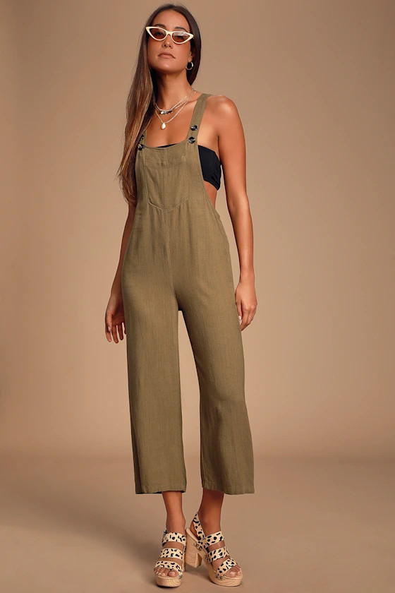 Torrey Olive Green Wide-Leg Overalls | Lulus