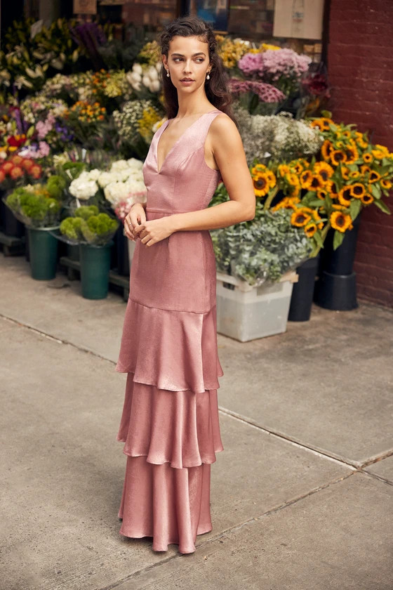 Exclusive Elegance Mauve Satin Tiered Maxi Dress | Lulus (US)
