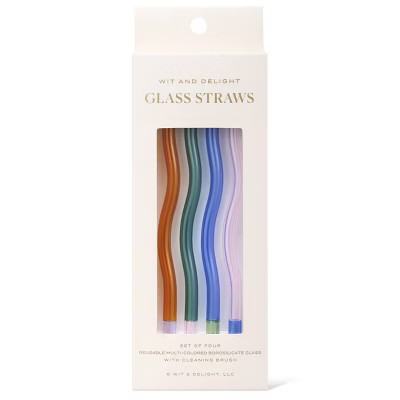 Wit & Delight 4ct Everyday Gifting Reusable Glass Straws with Cleaning Brush | Target