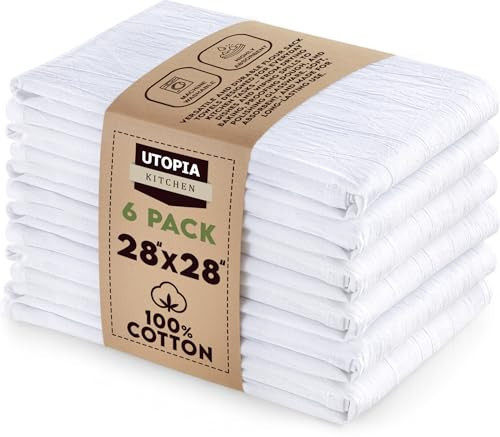 Utopia Kitchen White Flour Sack Towels [6 Pack - 28 x 28 Inch] 100% Cotton Tea Towels for Cleaning & Drying - Highly Absorbent Kitchen Dish Cloth | Amazon (US)