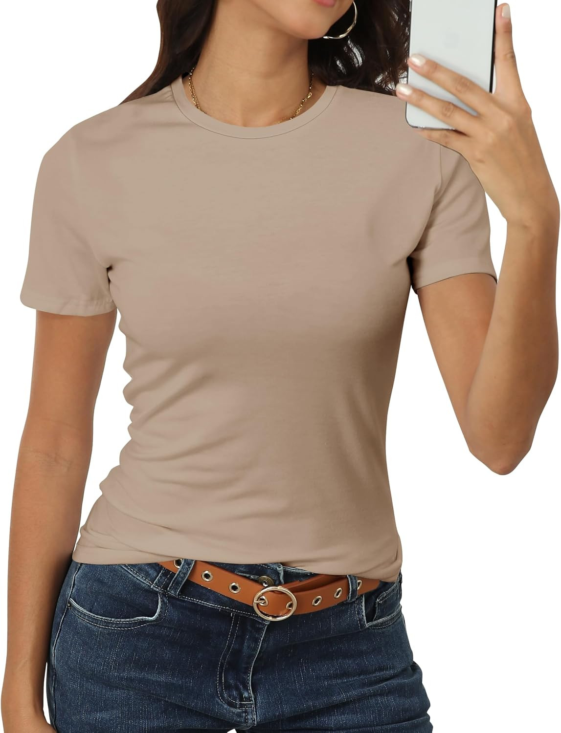 Roselux Women Short Sleeve Crew Neck Tops Classic-Fit Breathable Basic Shirts Casual Summer Tshirt Tee | Amazon (US)