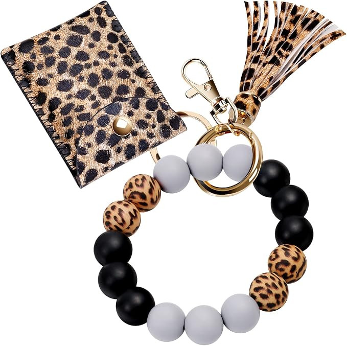 UpUDo Keychain Bracelet Wristlet, Silicone Beaded Key Ring Bracelet with Card Wallet, Elastic Key... | Amazon (US)