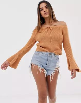 ASOS DESIGN off shoulder sweater with flared sleeve | ASOS US