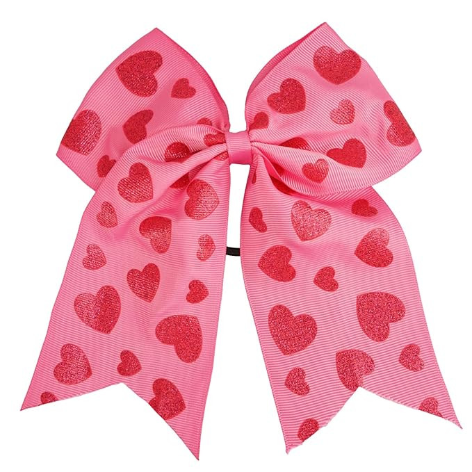 Valentine's Day Bow Hair Ties 7 Inch Pink Heart Cheer Hair Bows Elastic Hair Ties Large Bowknot R... | Amazon (US)