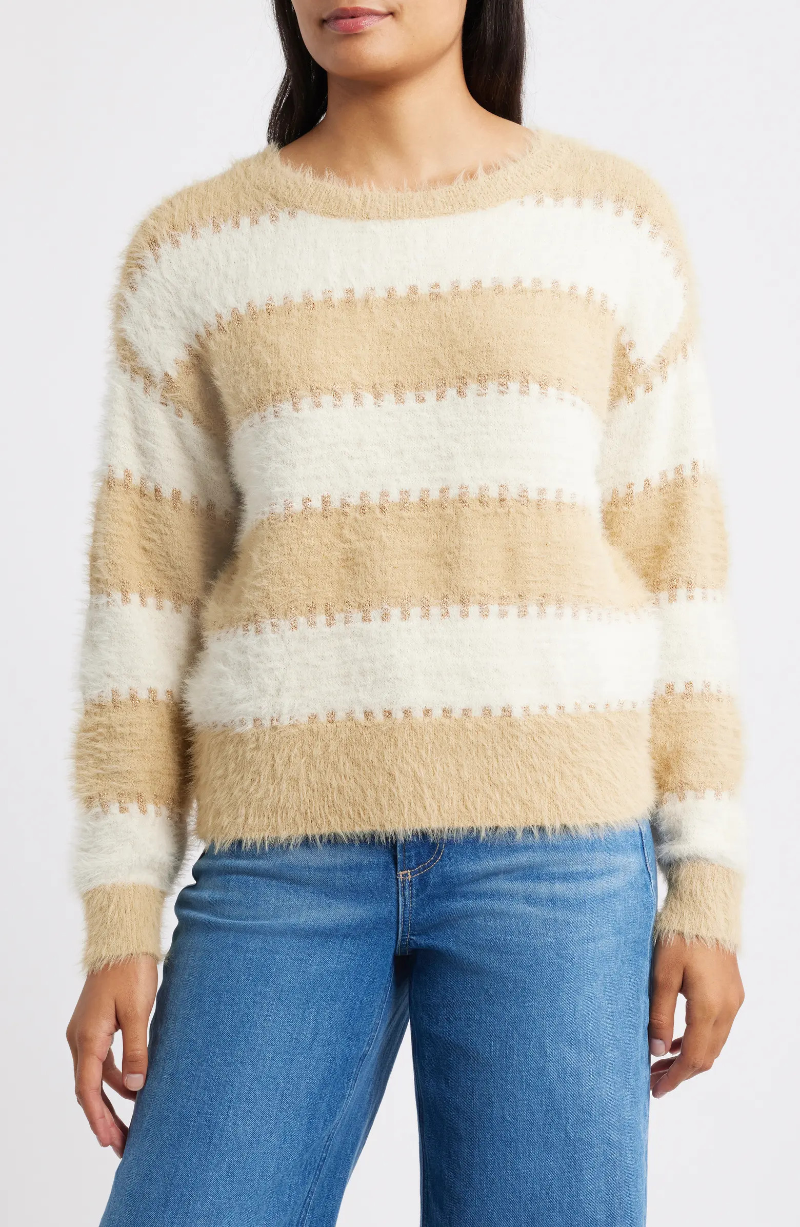 Stripe Metallic Boat Neck Sweater | Nordstrom